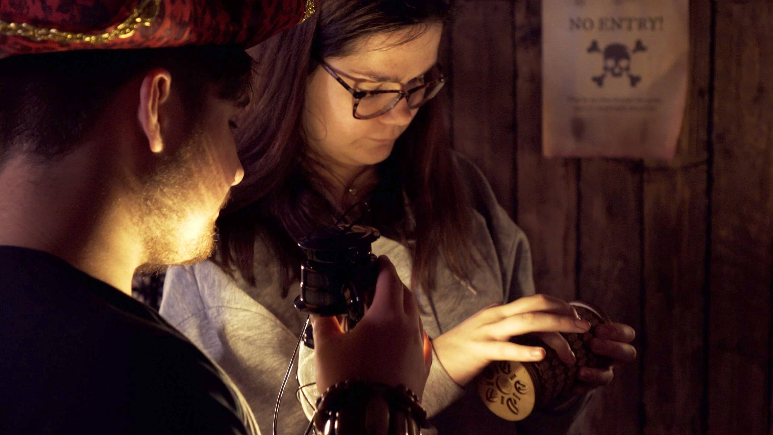 A group of teenagers playing an escape room near Shropshire