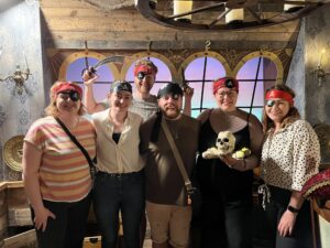 A group of friends playing a pirate-themed escape room in Llanfyllin